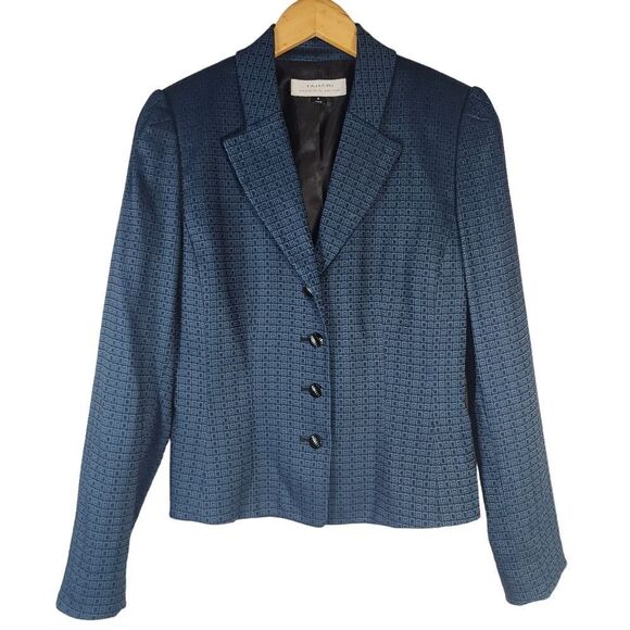 Tahari Arthur Levine Blue Chrcker Button Blazer Jacket - Picture 1 of 10